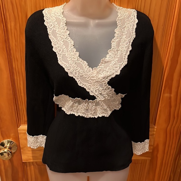 Belldini Stretchy Black Sweater with Lace Trim - Picture 4 of 7
